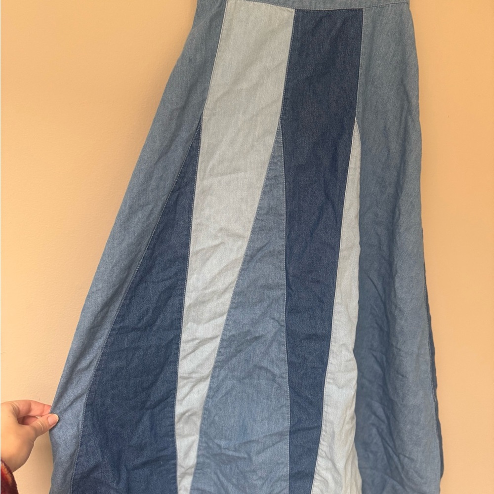 Anthropologie Love The Label Blue Multicolor Denim A-Line Skirt - Picture 5 of 9
